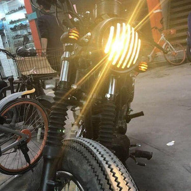 Phare avant rond avec grille de protection - moto scrambler